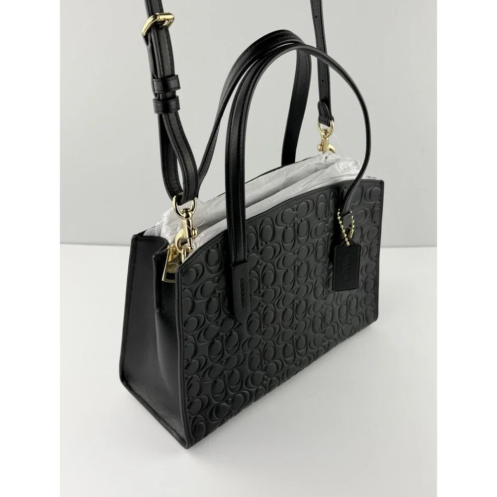 NEW Coach Charlie Carryall 28 Women's Signature Leather Shoulder Bag Black 51665